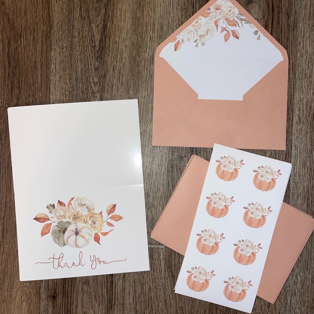 Floral Pumpkin Thank You Card Set of 20